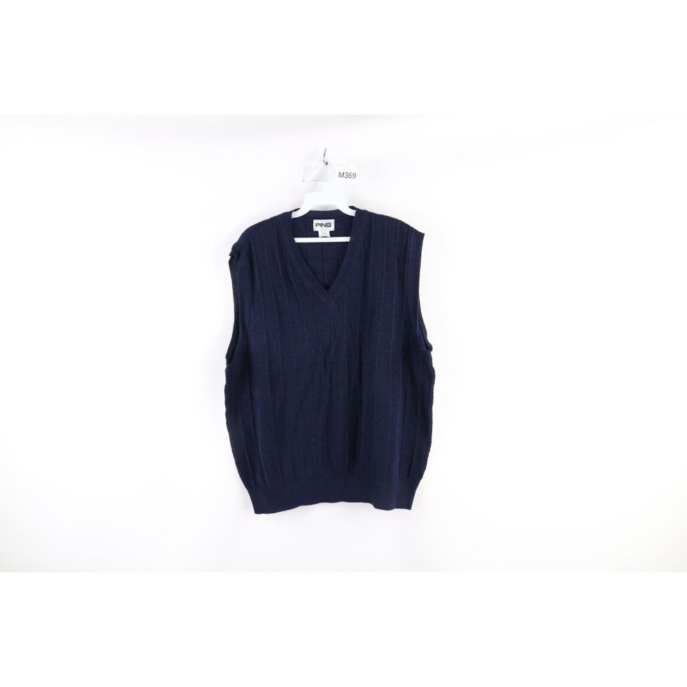 Vintage 90s Ping Golf Mens Medium Blank Cable Knit V-Neck Sweater Vest Blue